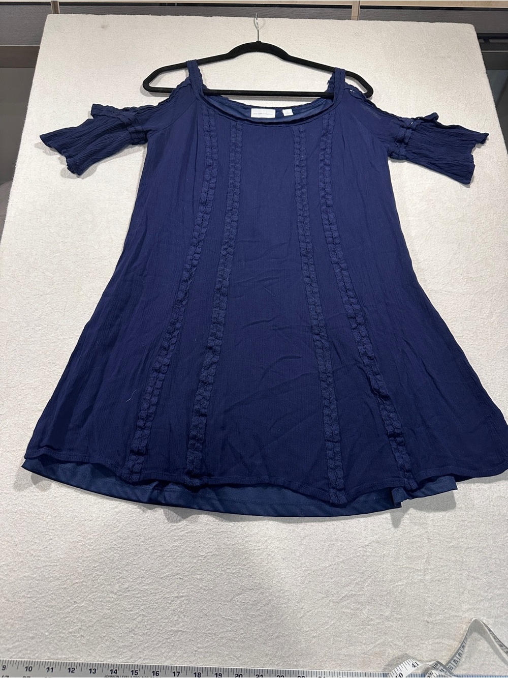 New York & Company Navy Blue Cold-Shoulder Midi Dress
